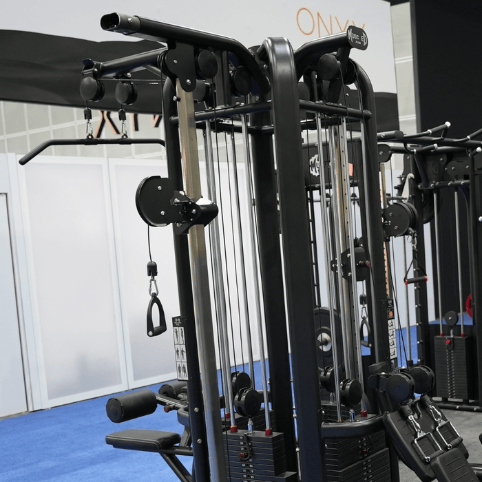 4 Stack Megatron Deluxe Jungle Gym - Muscle D Fitness - Commercial Lat Pull, Low Row, Adj. Hi/Low Pulleys - Sweatfully
