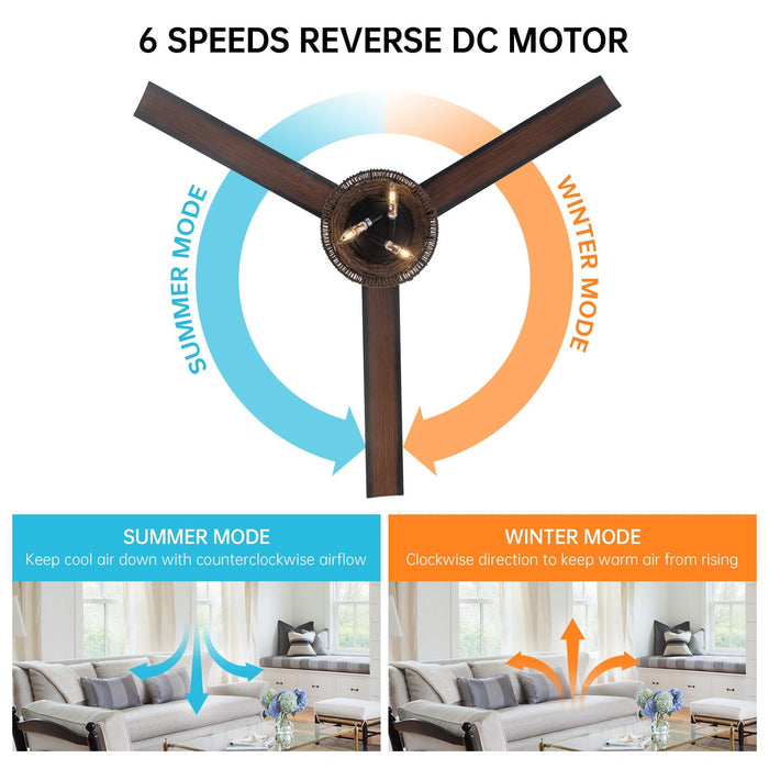 60" Farmhouse Downrod Mount Reversible Ceiling Fan with Lighting and Remote Control - Sweatfully