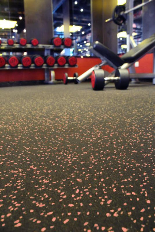 Rubber Gym Flooring - Black with Red Fleck - Muscle D Fitness - 6m & 8mm Thickness - Sweatfully