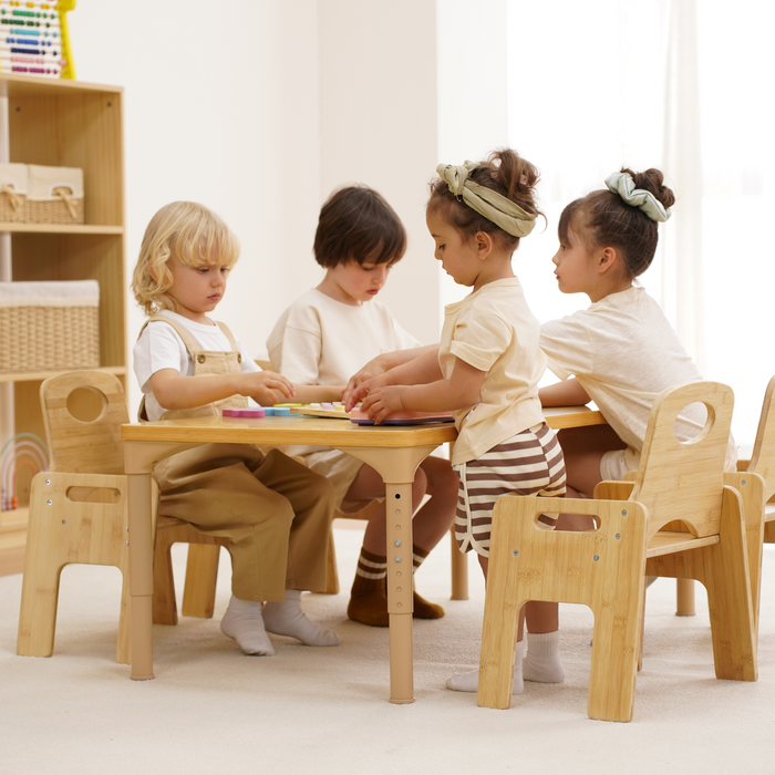 Avenlur Adrian Multi-Height Adjustable Wooden Table and Chairs Set - Montessori Inspired for Toddlers & Kids - Sweatfully