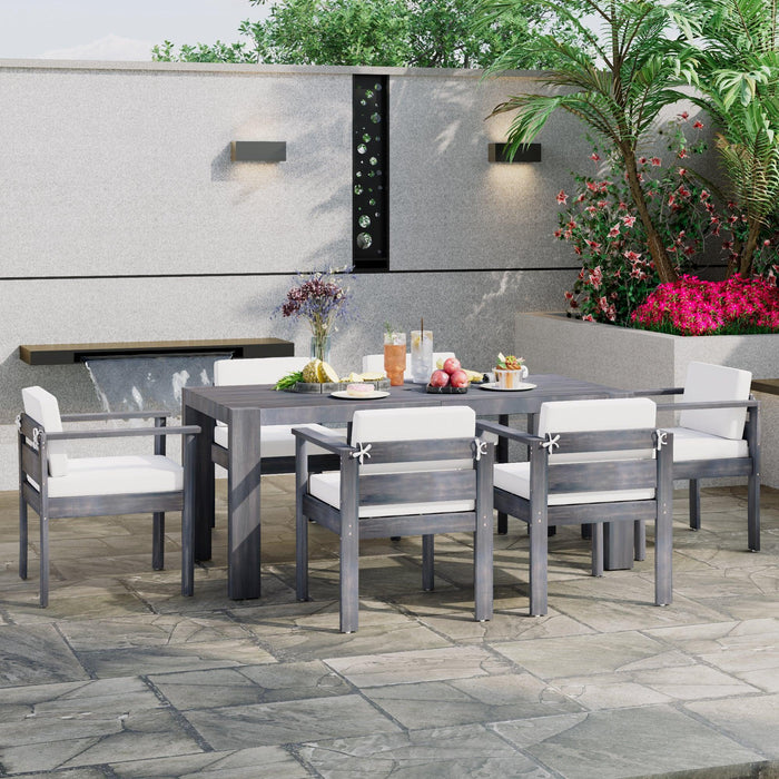 Outdoor 7-Piece Patio Table and Chairs Set for 6 with 72.8" Rectangle Table, Removable Cushions for Backyard, Garden, Poolside - Sweatfully