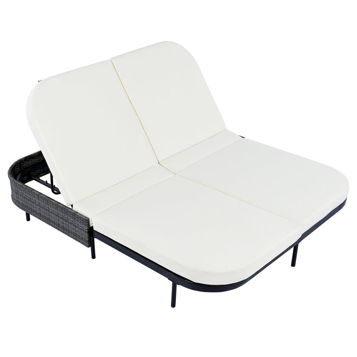 Outdoor Daybed, Patio Rattan Daybed with 5-Position Adjustable Backrest and Removable Cushions & Pillows for Garden, Backyard, Poolside - Sweatfully