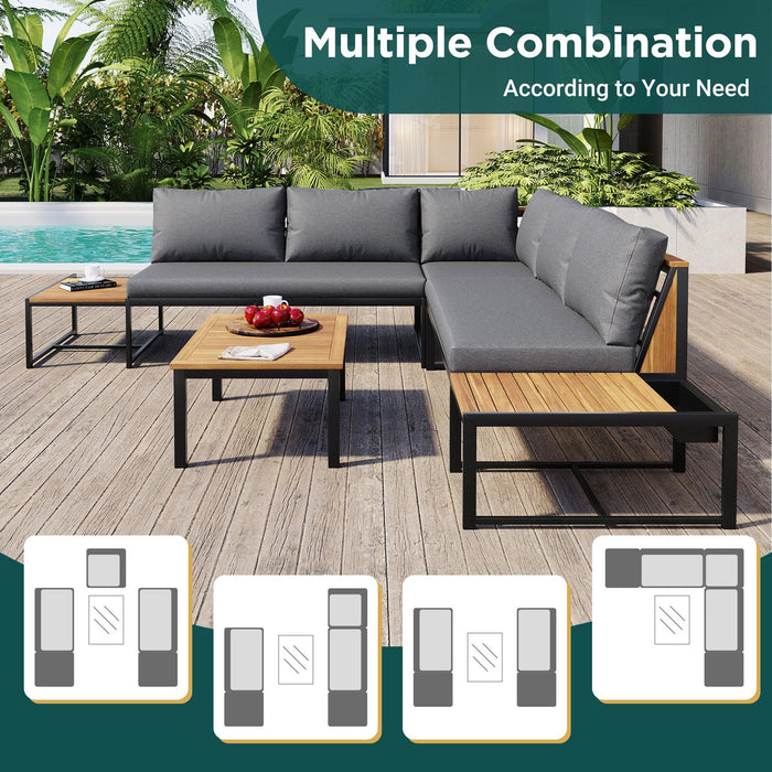 Patio Furniture Set with Loveseats, 4 Pieces Outdoor Sofa Set with Waterproof Cushions, Durable Iron-Wood Design for Garden, Backyard, Poolside - Sweatfully