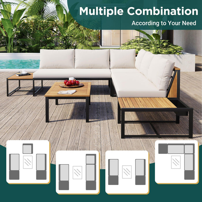Patio Furniture Set with Loveseats, 4 Pieces Outdoor Sofa Set with Waterproof Cushions, Durable Iron-Wood Design for Garden, Backyard, Poolside - Sweatfully