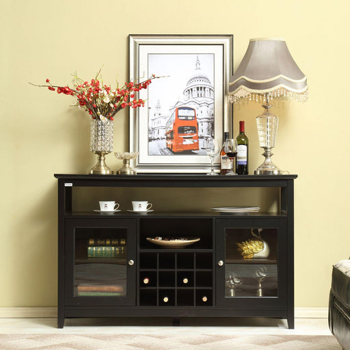 51" Wide Wood Cupboard Buffet Storage Cabinet with Wine Rack for 12-Bottles - Sweatfully