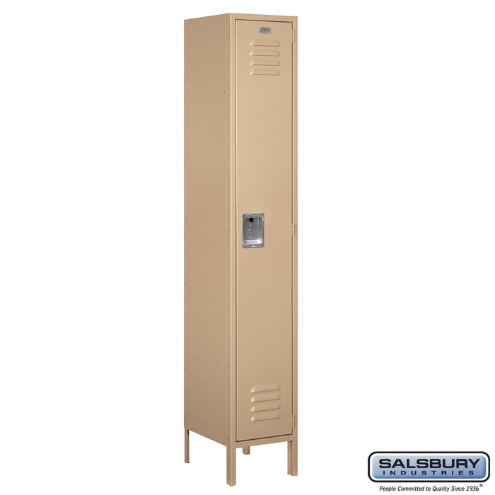 Salsbury 15" Wide Single Tier Standard Metal Locker - 1 Wide - 6 Feet High - 15 Inches Deep - Tan - Assembled - Sweatfully
