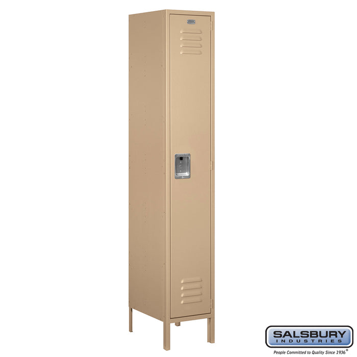 Salsbury 15" Wide Single Tier Standard Metal Locker - 1 Wide - 6 Feet High - 18 Inches Deep - Tan - Assembled - Sweatfully