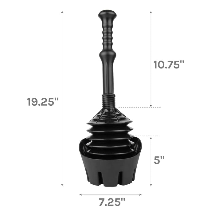 Antimicrobial Bellows Accordion Toilet Plunger with Black Storage Tray (Black) - Sweatfully