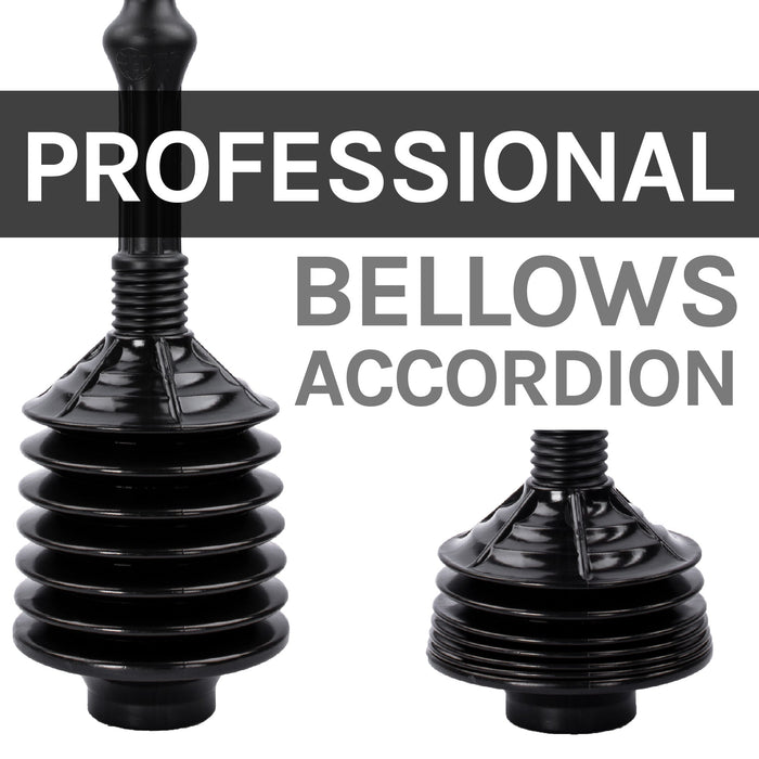 Antimicrobial Bellows Accordion Toilet Plunger with Black Storage Tray (Black) - Sweatfully
