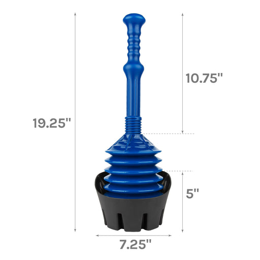 Antimicrobial Bellows Accordion Toilet Plunger with Black Storage Tray (Blue) - Sweatfully