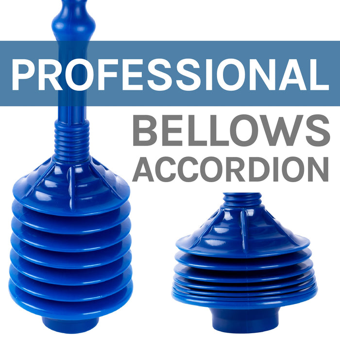 Antimicrobial Bellows Accordion Toilet Plunger with Black Storage Tray (Blue) - Sweatfully