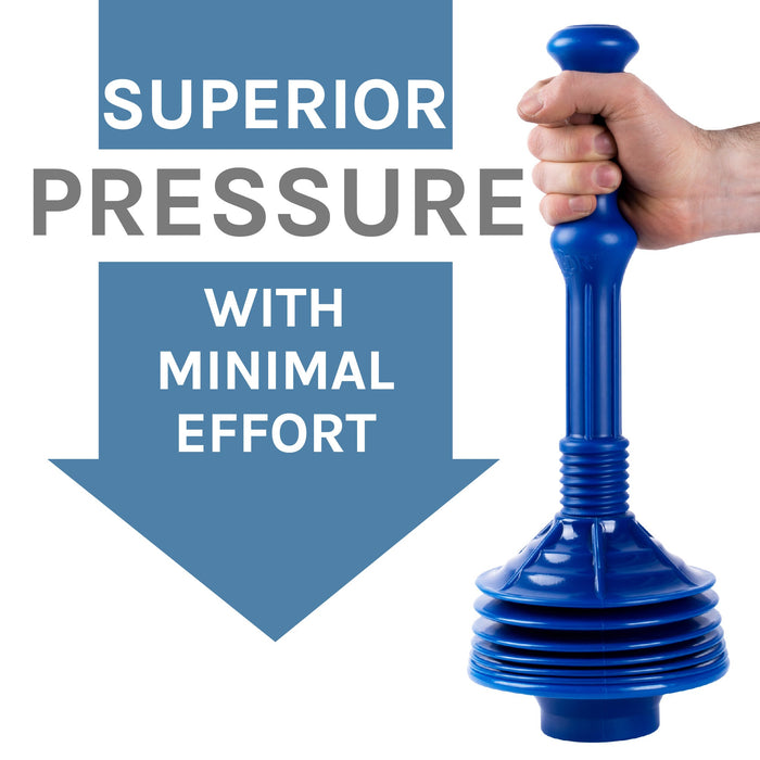 Antimicrobial Bellows Accordion Toilet Plunger with Black Storage Tray (Blue) - Sweatfully