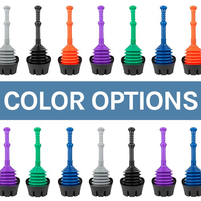 Antimicrobial Bellows Accordion Toilet Plunger with Black Storage Tray (Blue) - Sweatfully