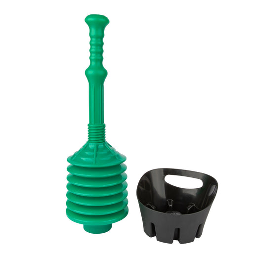 Antimicrobial Bellows Accordion Toilet Plunger with Black Storage Tray (Green) - Sweatfully