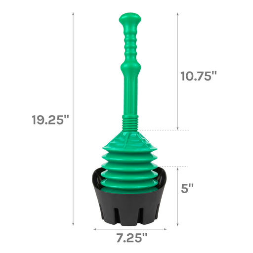 Antimicrobial Bellows Accordion Toilet Plunger with Black Storage Tray (Green) - Sweatfully