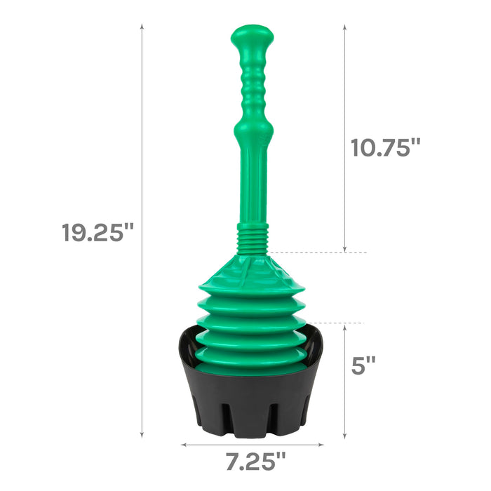 Antimicrobial Bellows Accordion Toilet Plunger with Black Storage Tray (Green) - Sweatfully