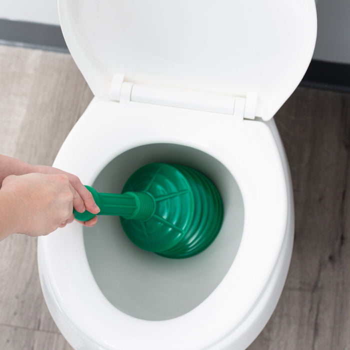Antimicrobial Bellows Accordion Toilet Plunger with Black Storage Tray (Green) - Sweatfully