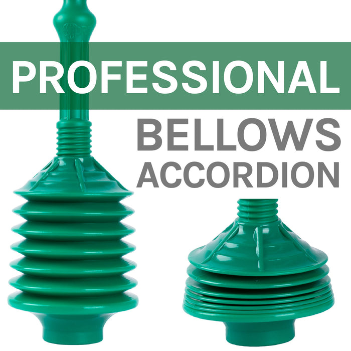 Antimicrobial Bellows Accordion Toilet Plunger with Black Storage Tray (Green) - Sweatfully