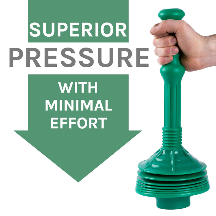 Antimicrobial Bellows Accordion Toilet Plunger with Black Storage Tray (Green) - Sweatfully