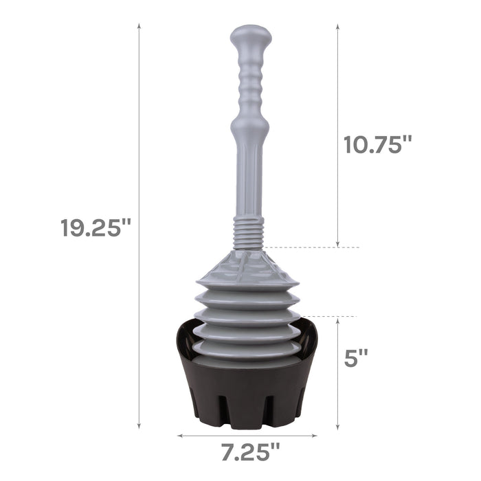 Antimicrobial Bellows Accordion Toilet Plunger with Black Storage Tray (Grey) - Sweatfully
