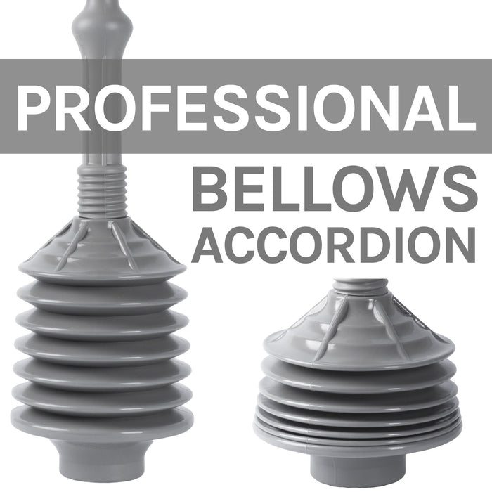 Antimicrobial Bellows Accordion Toilet Plunger with Black Storage Tray (Grey) - Sweatfully