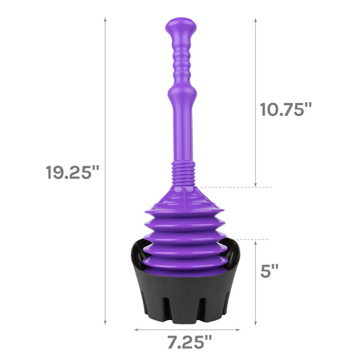 Antimicrobial Bellows Accordion Toilet Plunger with Black Storage Tray (Purple) - Sweatfully