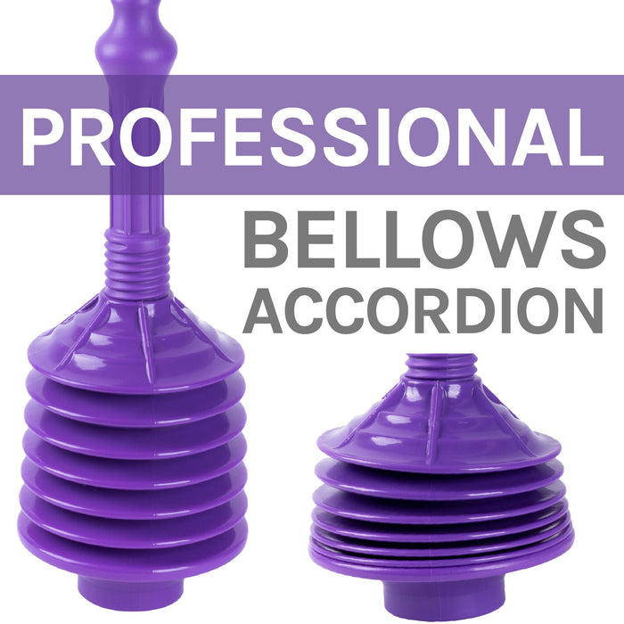 Antimicrobial Bellows Accordion Toilet Plunger with Black Storage Tray (Purple) - Sweatfully