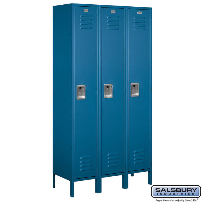 Salsbury 15" Wide Single Tier Standard Metal Locker - 3 Wide - 6 Feet High - 15 Inches Deep - Blue - Assembled - Sweatfully