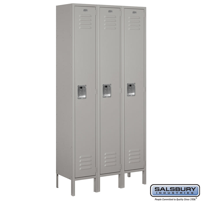 Salsbury 15" Wide Single Tier Standard Metal Locker - 3 Wide - 6 Feet High - 15 Inches Deep - Gray - Assembled - Sweatfully