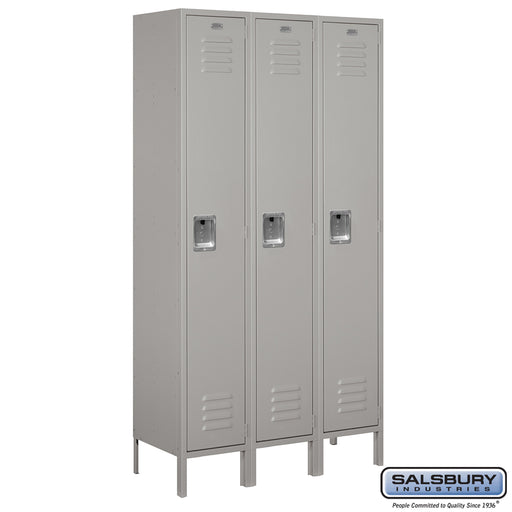 Salsbury 15" Wide Single Tier Standard Metal Locker - 3 Wide - 6 Feet High - 15 Inches Deep - Gray - Unassembled - Sweatfully