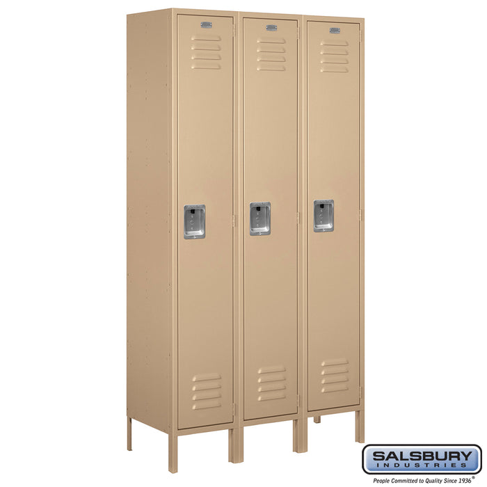 Salsbury 15" Wide Single Tier Standard Metal Locker - 3 Wide - 6 Feet High - 15 Inches Deep - Tan - Assembled - Sweatfully
