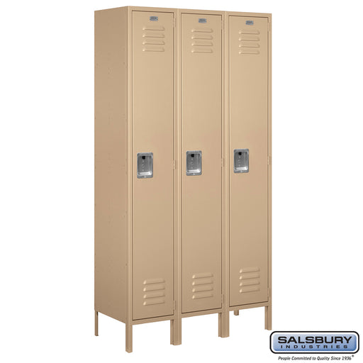 Salsbury 15" Wide Single Tier Standard Metal Locker - 3 Wide - 6 Feet High - 15 Inches Deep - Tan - Unassembled - Sweatfully