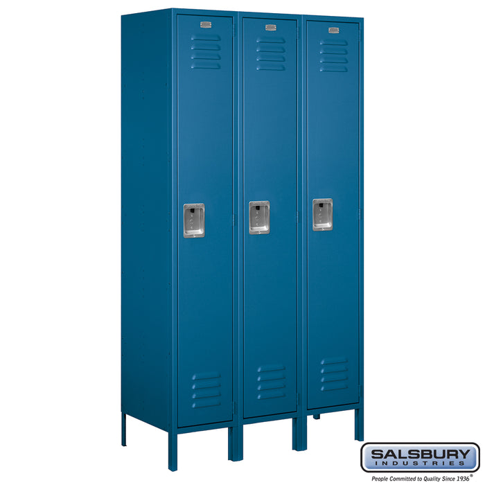 Salsbury 15" Wide Single Tier Standard Metal Locker - 3 Wide - 6 Feet High - 18 Inches Deep - Blue - Assembled - Sweatfully