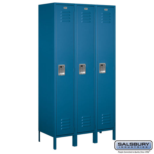 Salsbury 15" Wide Single Tier Standard Metal Locker - 3 Wide - 6 Feet High - 18 Inches Deep - Blue - Unassembled - Sweatfully