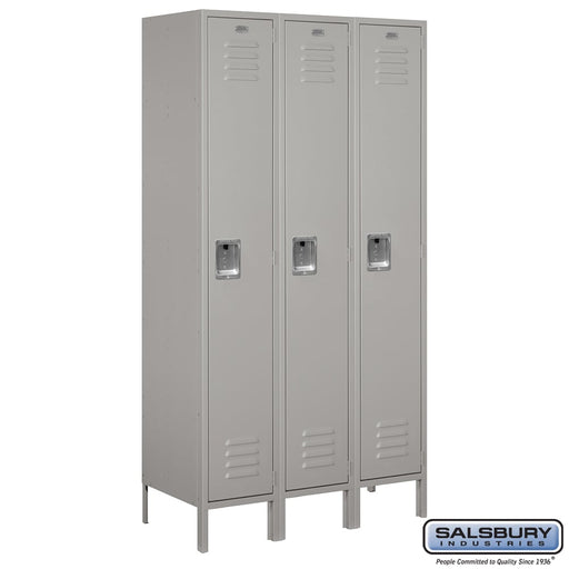 Salsbury 15" Wide Single Tier Standard Metal Locker - 3 Wide - 6 Feet High - 18 Inches Deep - Gray - Unassembled - Sweatfully