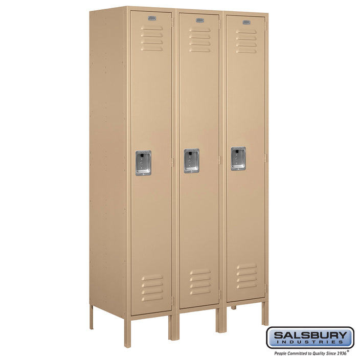 Salsbury 15" Wide Single Tier Standard Metal Locker - 3 Wide - 6 Feet High - 18 Inches Deep - Tan - Assembled - Sweatfully