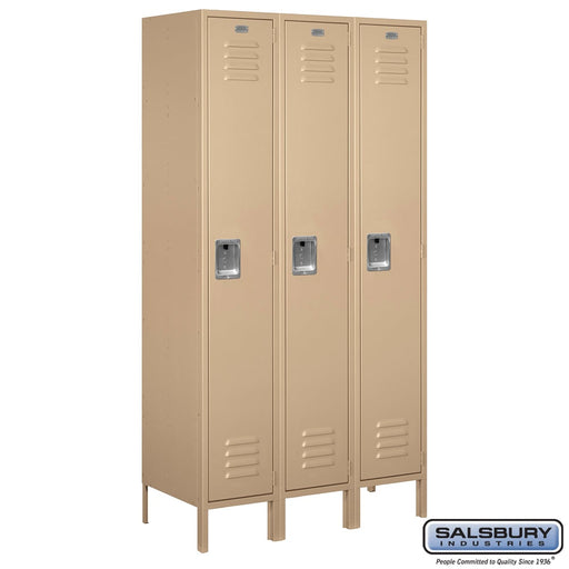 Salsbury 15" Wide Single Tier Standard Metal Locker - 3 Wide - 6 Feet High - 18 Inches Deep - Tan - Unassembled - Sweatfully