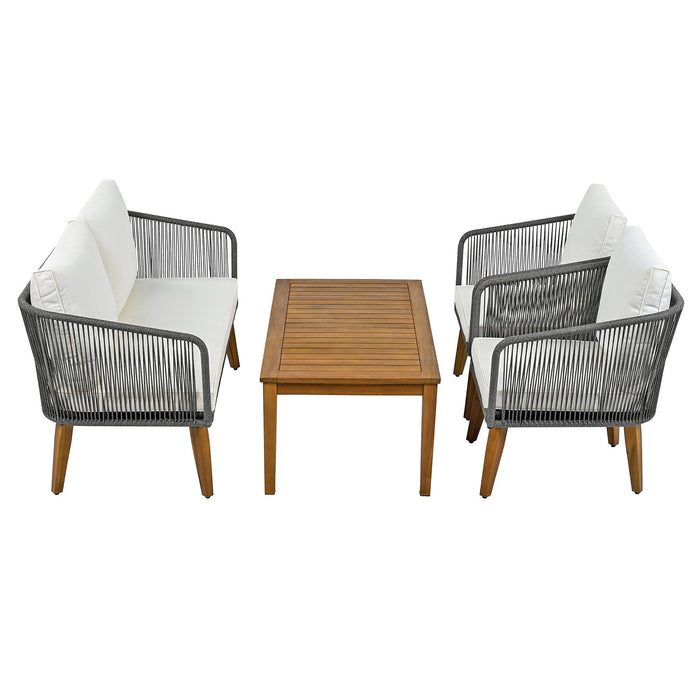 4 Pieces Outdoor Furniture Set with Loveseat, Patio Rope Conversation Set with Cushions for Backyard, Poolside, Garden - Sweatfully