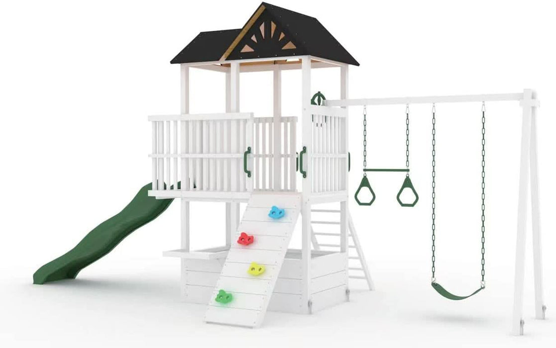 Craftsman Modern Outdoor Swing Set | Wooden Backyard Swing Frame for Kids - Sweatfully