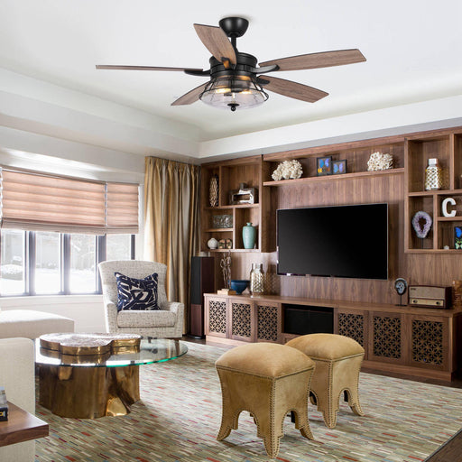 52" Antone Industrial Downrod Mount Reversible Ceiling Fan with Lighting and Remote Control - Sweatfully