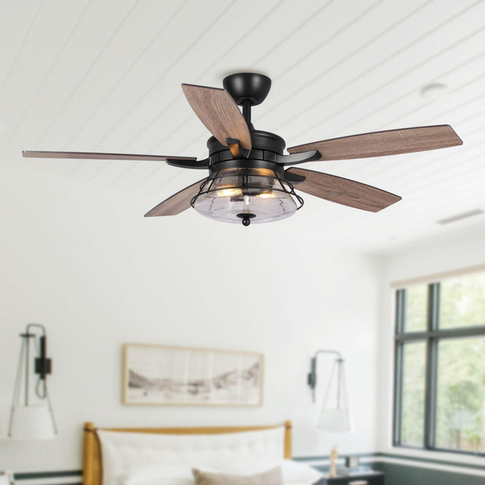 52" Antone Industrial Downrod Mount Reversible Ceiling Fan with Lighting and Remote Control - Sweatfully