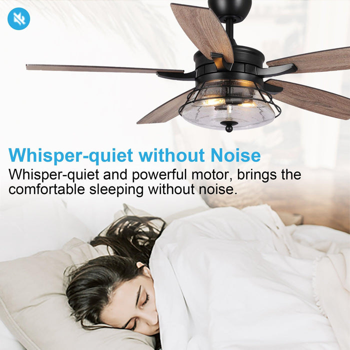 52" Antone Industrial Downrod Mount Reversible Ceiling Fan with Lighting and Remote Control - Sweatfully