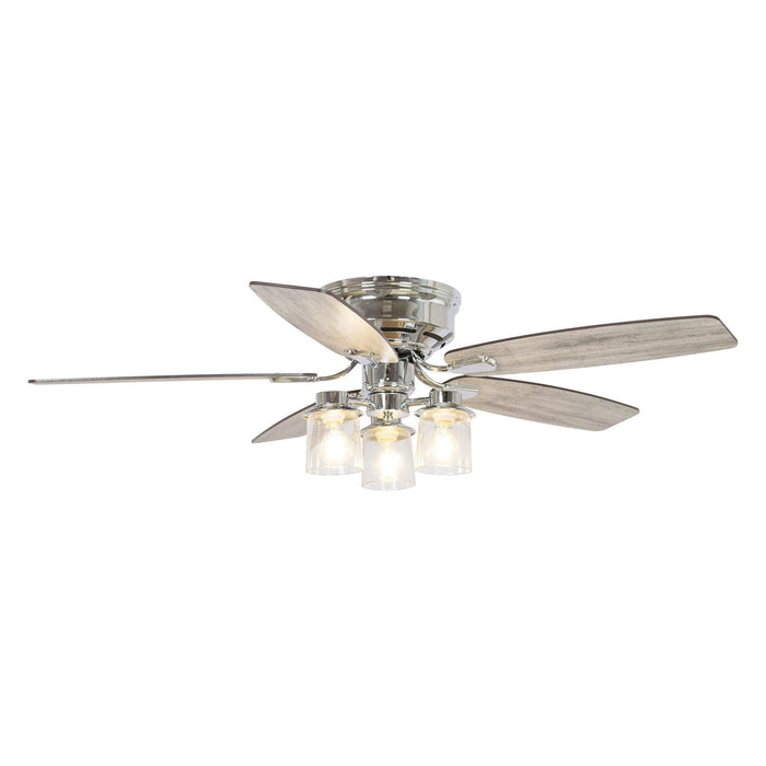52" Bangatore Traditional Chrome Flush Mount Reversible Ceiling Fan with Lighting and Remote Control - Sweatfully