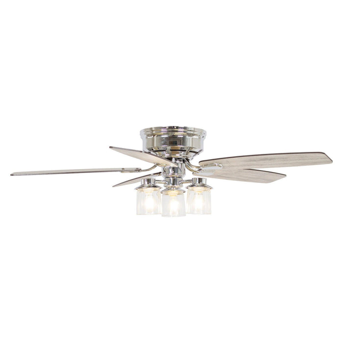 52" Bangatore Traditional Chrome Flush Mount Reversible Ceiling Fan with Lighting and Remote Control - Sweatfully