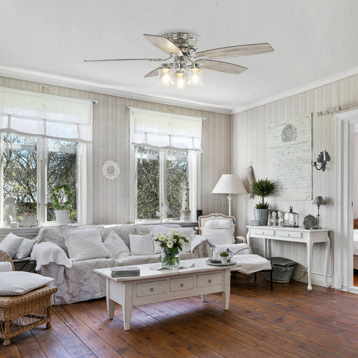 52" Bangatore Traditional Chrome Flush Mount Reversible Ceiling Fan with Lighting and Remote Control - Sweatfully