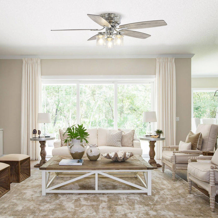 52" Bangatore Traditional Chrome Flush Mount Reversible Ceiling Fan with Lighting and Remote Control - Sweatfully