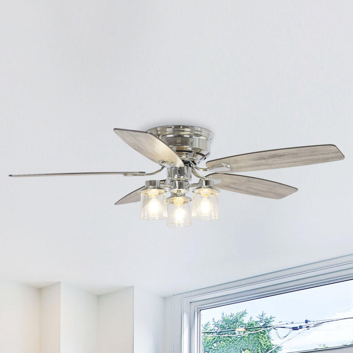 52" Bangatore Traditional Chrome Flush Mount Reversible Ceiling Fan with Lighting and Remote Control - Sweatfully