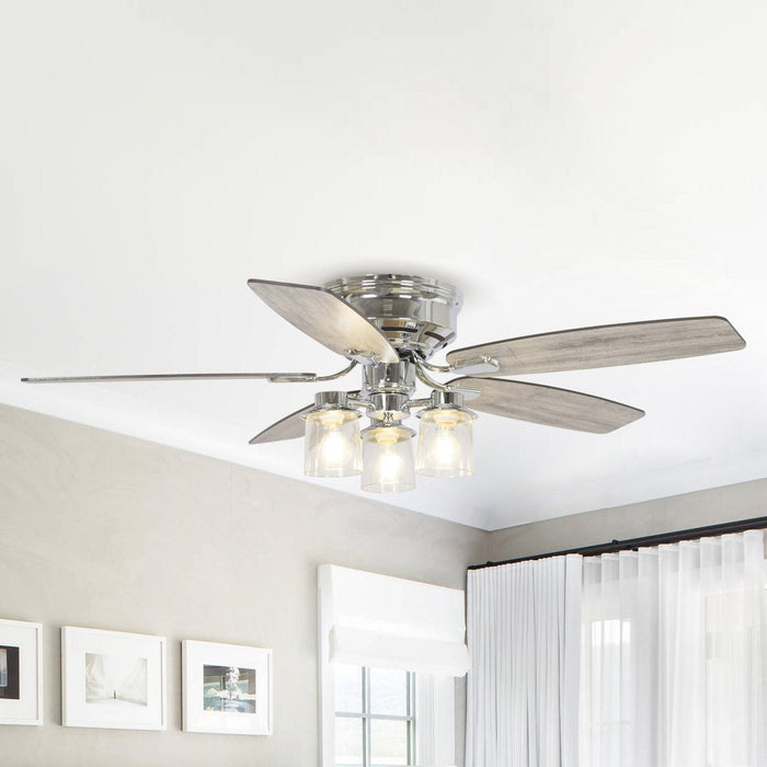 52" Bangatore Traditional Chrome Flush Mount Reversible Ceiling Fan with Lighting and Remote Control - Sweatfully