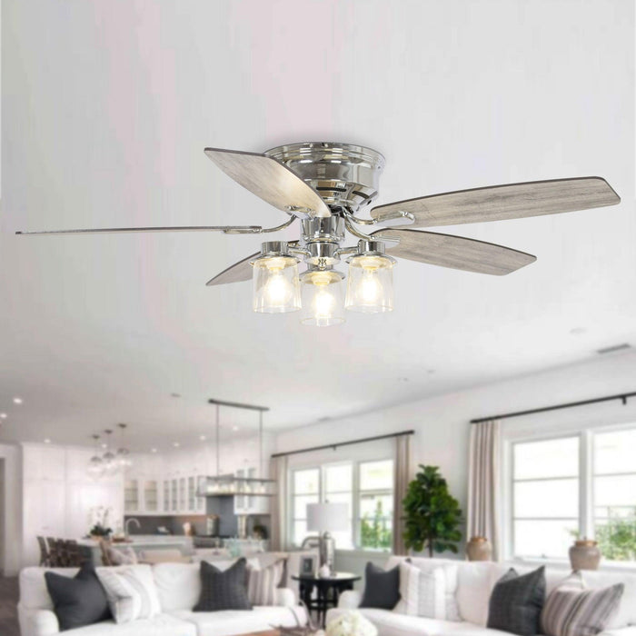 52" Bangatore Traditional Chrome Flush Mount Reversible Ceiling Fan with Lighting and Remote Control - Sweatfully