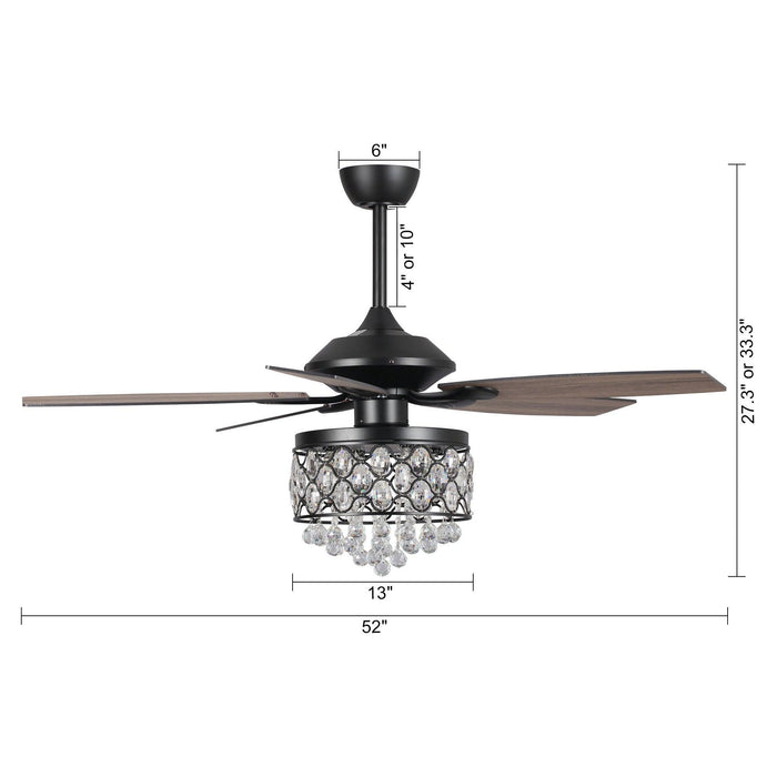 52" Berkshire Modern Downrod Mount Reversible Crystal Ceiling Fan with Lighting and Remote Control - Sweatfully